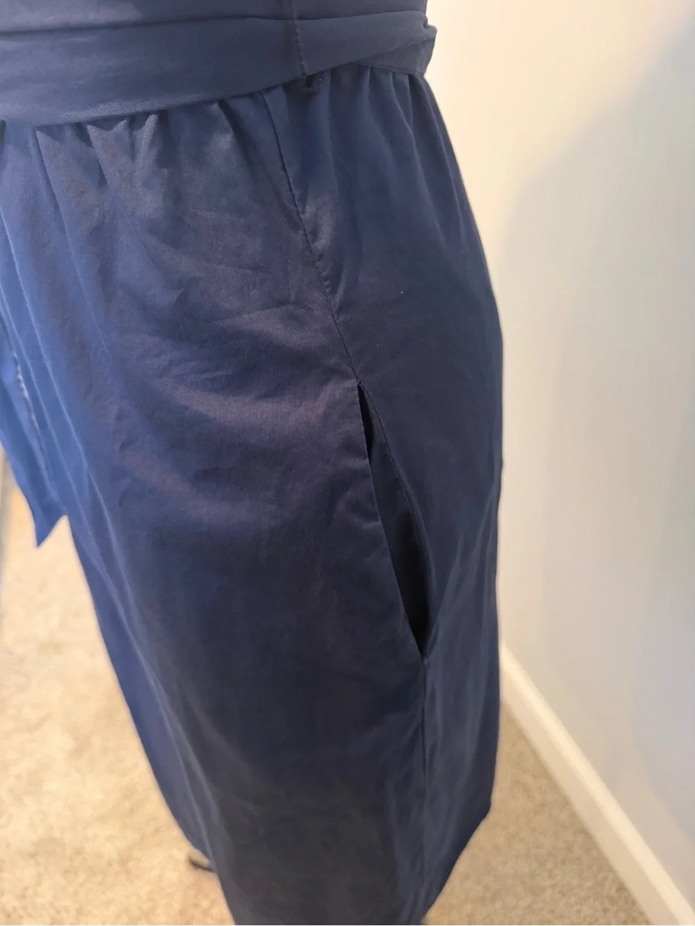 Vintage J Crew Navy Ruffle Neck Sleeveless Dress with Tie Waist
